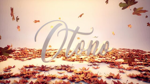 Concepto de dise&ntilde;o oto&ntilde;al con hojas cayendo para web y medios - Animaci&oacute;n 3D - Render Fotorealista - Alta calidad 4k