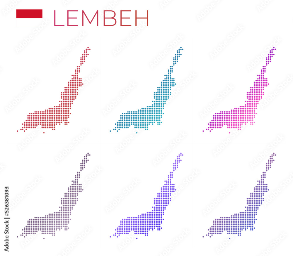 Poster lembeh dotted map set. map of lembeh in dotted style. borders of the island filled with beautiful sm
