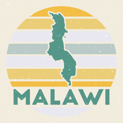 Malawi logo. Sign with the map of country and colored stripes, vector illustration. Can be used as insignia, logotype, label, sticker or badge of the Malawi.