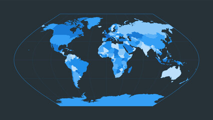 World Map. Eckert V projection. Futuristic world illustration for your infographic. Nice blue colors palette. Awesome vector illustration.