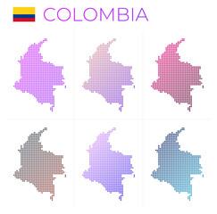 Colombia dotted map set. Map of Colombia in dotted style. Borders of the country filled with beautiful smooth gradient circles. Attractive vector illustration.