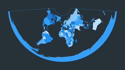 World Map. Conic equidistant projection. Futuristic world illustration for your infographic. Nice blue colors palette. Superb vector illustration.