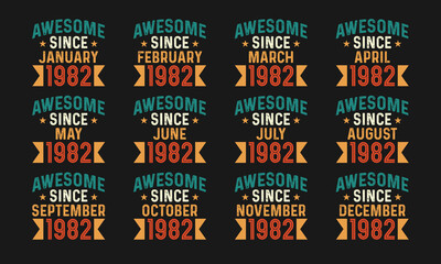 Awesome since January, February, March, April, May, June, July, August, September, October, November, and December 1982. Retro vintage all month in 1982 birthday celebration design