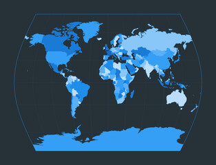 World Map. John Muir's Times projection. Futuristic world illustration for your infographic. Nice blue colors palette. Awesome vector illustration.