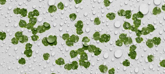water drops with green leaves abstract 