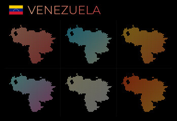 Venezuela dotted map set. Map of Venezuela in dotted style. Borders of the country filled with beautiful smooth gradient circles. Appealing vector illustration.