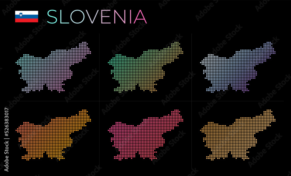 Poster slovenia dotted map set. map of slovenia in dotted style. borders of the country filled with beautif