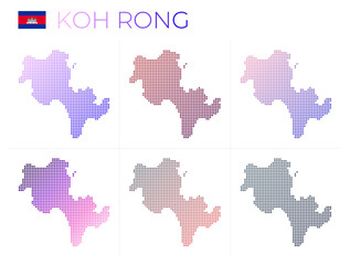 Koh Rong dotted map set. Map of Koh Rong in dotted style. Borders of the island filled with beautiful smooth gradient circles. Captivating vector illustration.