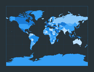 World Map. Miller cylindrical projection. Futuristic world illustration for your infographic. Nice blue colors palette. Appealing vector illustration.