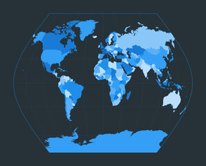 World Map. Ginzburg VIII projection. Futuristic world illustration for your infographic. Nice blue colors palette. Stylish vector illustration.