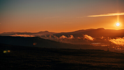 Early morning sunrise in the Swedish mountains 