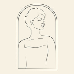 Beautiful woman in dress profile line square art drawing