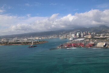 Aerial view of port of Oahu in Honolulu, Hawaii