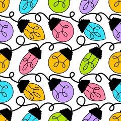 Festive illumination seamless light bulbs pattern for Christmas wrapping paper and kids clothes print
