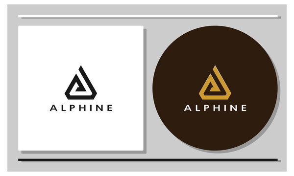 Line logo forming a triangle or letter A, with alphine writing