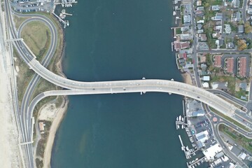 Aerial view of the Highlands-Sea Bright Bridge over Shrewsbury River in New Jersey in daylight
