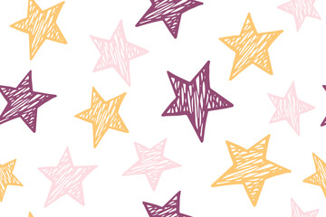 Obraz premium Scribble stars grunge vector seamless pattern. Cosmos background.