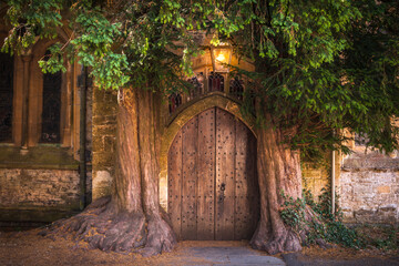 Church door in Stow-on-the-Wold in the Cotswods of England