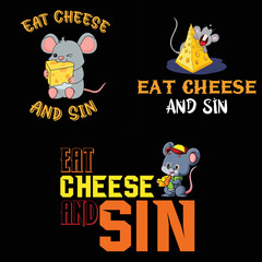 Eat cheese and sin vector art and t-shirt design bundle with rat