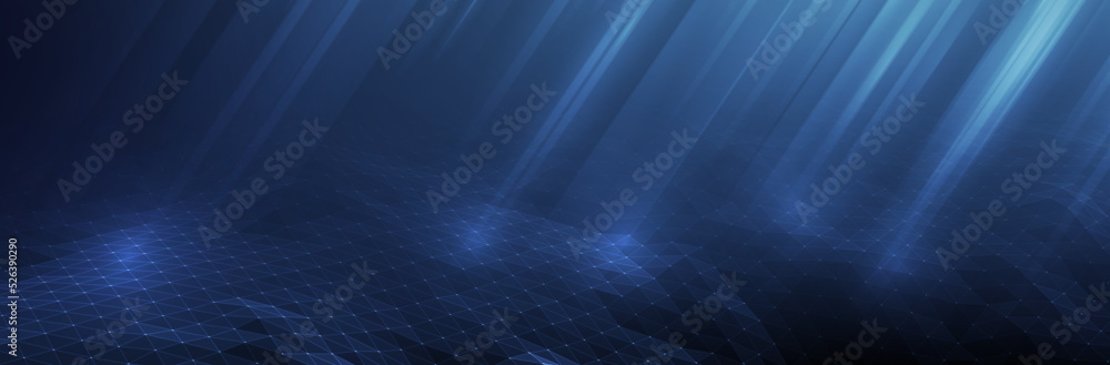 Poster abstract blue background. dark low poly triangle pattern. virtual computer landscape. technology sty