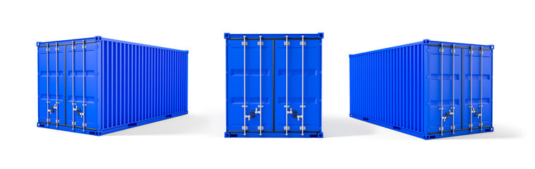 Blue cargo container isolated on white background