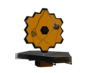 James Webb telescope. Space infrared telescope Observatory isolated. Simplified 3D rendered illustration.	