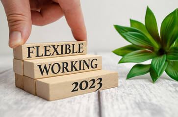 Concept word Flexible working 2023 on wooden blocks