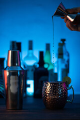 preparando bebidas en el bar por un mixólogo 