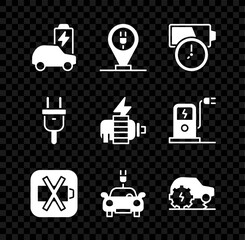 Set Electric car, Charging parking electric, Battery charge, Low battery, service, plug and motor icon. Vector
