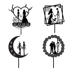 Wedding topper silhouettes, bride and groom, marriage, figures Gothic, haloween, Love.