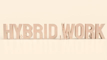 The wood text hybrid working for business concept 3d rendering