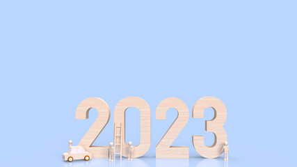 The wood number 2023 in blue background  3d rendering