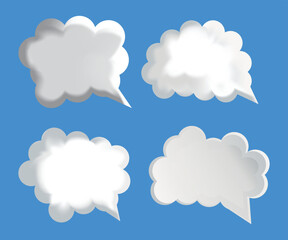 Cloud Speech Bubble Set On Blue Background