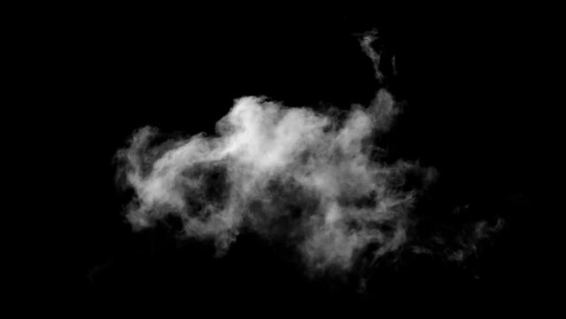 Cinemagraph Continuous Loop. White Cloud Isolated on Black Background. Good for Atmosphere Creation. Graphic Design Resource