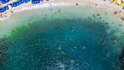 Büyük Çakıl Plajı - Big Pebble Beach on mediterranean coast from high angle in Kas, Antalya, Turkey