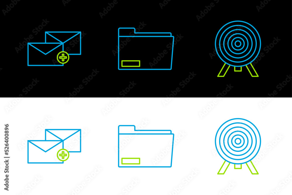Poster set line target, envelope and document folder icon. vector