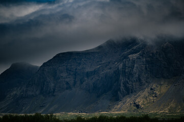 mountains in the fog