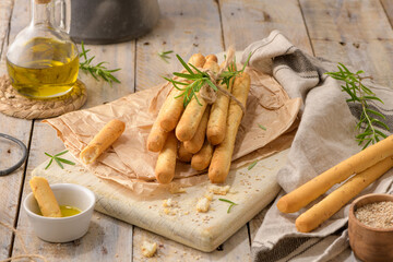 Traditional italian breadsticks grissini