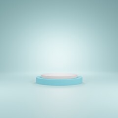 3D render empty blue rounded podium with white top for exhibition