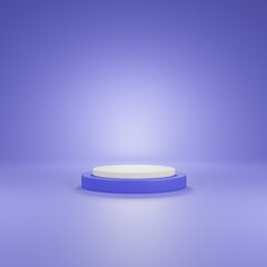 3D render empty dark blue rounded podium with white top for exhibition