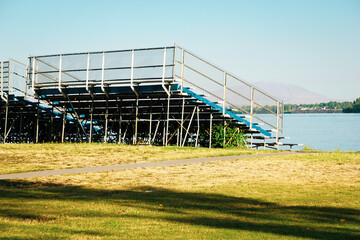 Bleachers on river for viewing of racing 