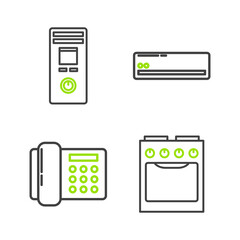 Set line Oven, Telephone, Air conditioner and Remote control icon. Vector