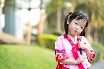 Korean child girl wearing a Traditional Hanbok - Powered by Adobe