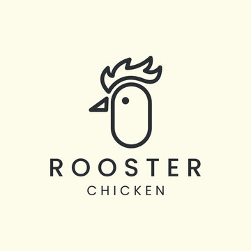rooster with line art style logo vector icon design. chicken, animal template illustration