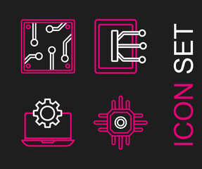 Set line Processor, Laptop and gear, Tablet and icon. Vector