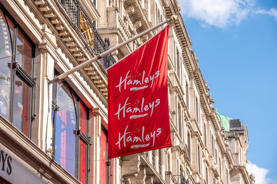 London, UK - August 25, 2022:  Exterior of the Hamleys toy store on regent Street in London.