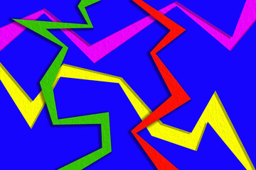 Colored lightning lines. Contrasting monochrome background.