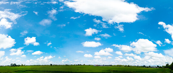 Plakat Amazing of panoramic blue sky background with small clouds.