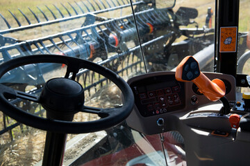 Agricultural machinery view from the cabin, modern machinery in agriculture.