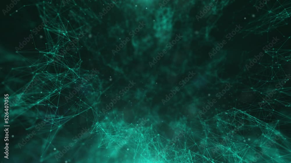 Poster Technology futuristic of low poly triangle moving. Network digital dots and lines connecting 4K loop motion background. 